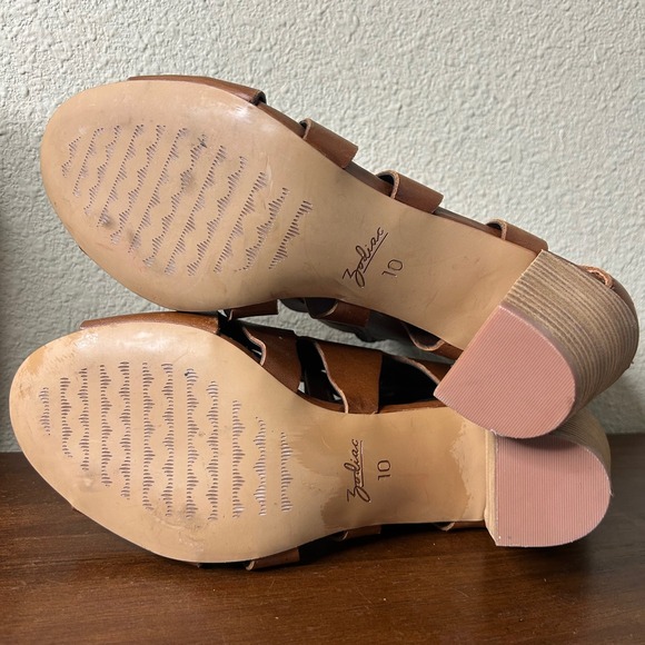 Zodiac Sandals 10 Camila Cognac Brown Leather Gladiator Block Heel - Picture 6 of 9